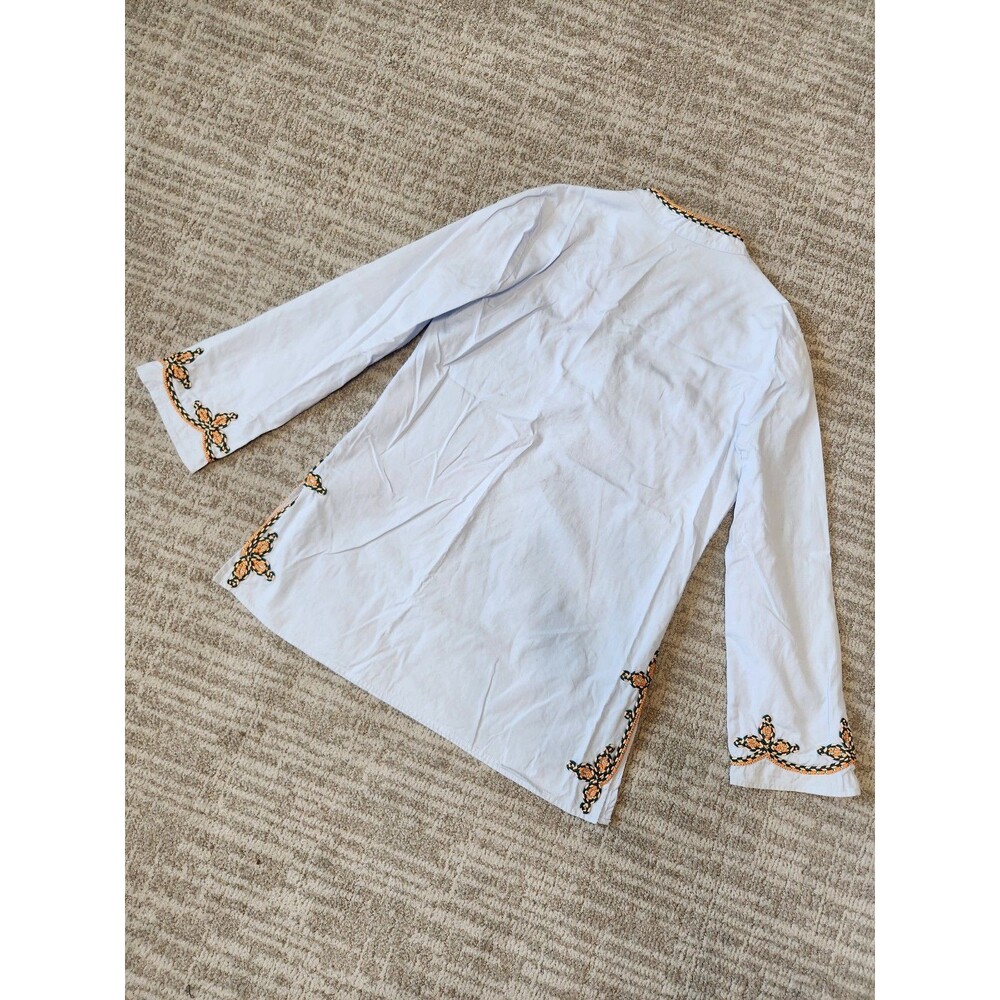 Tory Burch Light Blue Embroidered V-Neck Cotton Tunic Size 12 Boho Resort - Picture 11 of 12
